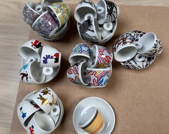 Zeldzame Collectie Espresso Art Cups – Illy Art Collection (Sandro Chia 1997), Keith Haring, Ancap Stampa & Bialetti Arte
