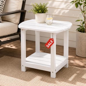 HDPE 2-Tier Patio Side Table, Outdoor End Table for Deck or Pool