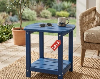 Square 2-Tier Outdoor Side Table, HDPE End Table for Patio, Poo land Porch