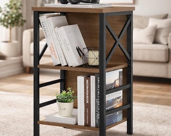 Small Rustic Industrial Bookshelf 3 Tier Metal Bookcase