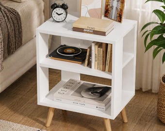 White Nightstand 2-Tier End Table for Small Space, Modern Bedside Storage Shel