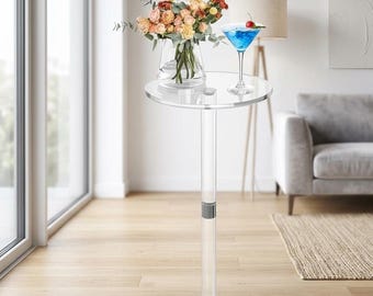 Clear Acrylic End Table, Round Small Side Table for Living Room Bedroom