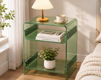 Table d'appoint moderne en acrylique avec étagère de rangement, table de chevet et support pour plantes pour le salon