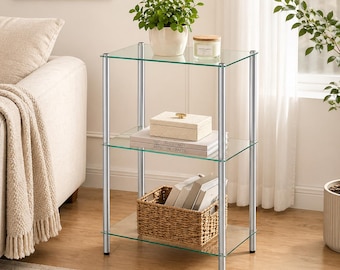 Glass Shelf 3 Tier, Tempered Glass Shelving Stand for Small Spac
