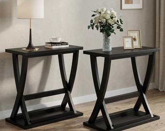 Black End Tables Set 2,Modern Design Slim Bedside for Small Spaces