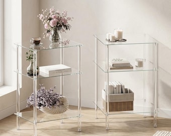 Clear Acrylic End Table Set of 2, Transparent Nightstand for Small Space