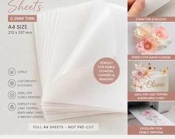Wafer Paper 0.3mm A4 Full Sheets | Thin Edible Wafer Paper for Cake Toppers, Wafer Flowers, Burn Away Cakes & Edible Printing