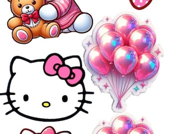 Edible Kitty Birthday Cake/Cupcake Toppers – Kitty  Icing Sheet – Girls Party Cake Decoration – Wafer Paper Edible Image