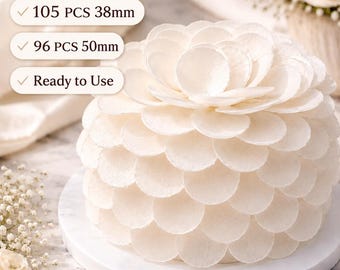 Wafer Paper Circles 38mm (105 pcs)/ 50mm (96 pcs) – Edible Rice Paper Discs for Cake Decorating, Flower Cake Topper, Wedding Cake Supplies