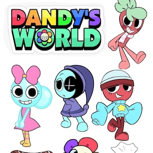 May include: A colorful graphic featuring the text "HAPPY BIRTHDAY!" on a pink banner, and the logo "DANDY'S WORLD". The image includes cartoon characters in various colors and designs, suitable for a birthday theme.