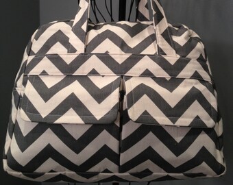 Grey Chevron Diaper Bag - Doctor's Bag Style