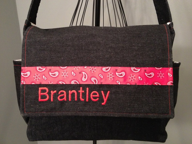 Denim Fabric Messenger Style Diaper Bag