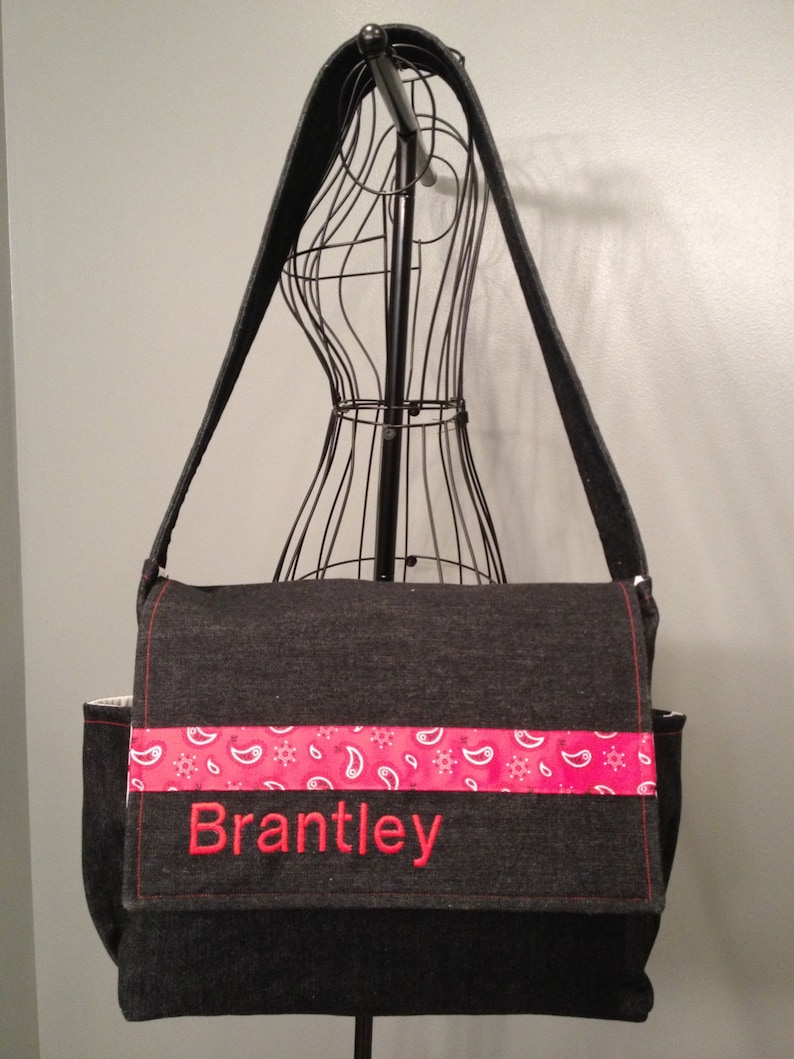 Denim Fabric Messenger Style Diaper Bag