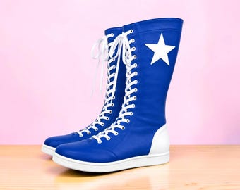 Handmade Personalized Wrestling Boots | Custom Name Leather Wrestling Boots |  High Top Ring Shoes | Pro Wrestling Footwear