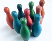 9 amazing colorful 3 3 4 quot small bowling pins, skittles wooden toy, nostalgic game