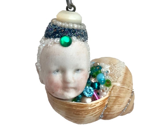 Snail Mail an altered assemblage art doll ornament handmade unusual Christmas ornament by Elizabeth Rosen