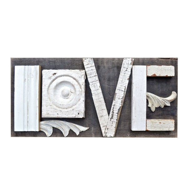 love sign architectural salvage typography letters L O V E ORIGINAL ART  by Elizabeth Rosen