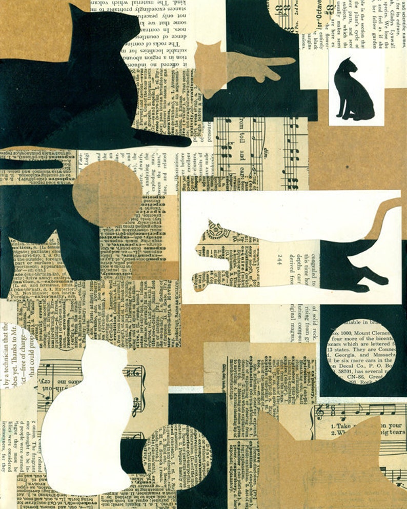 8x10 print of original cat collage, silhouetted kittens, cat lover art, by Elizabeth Rosen image 2