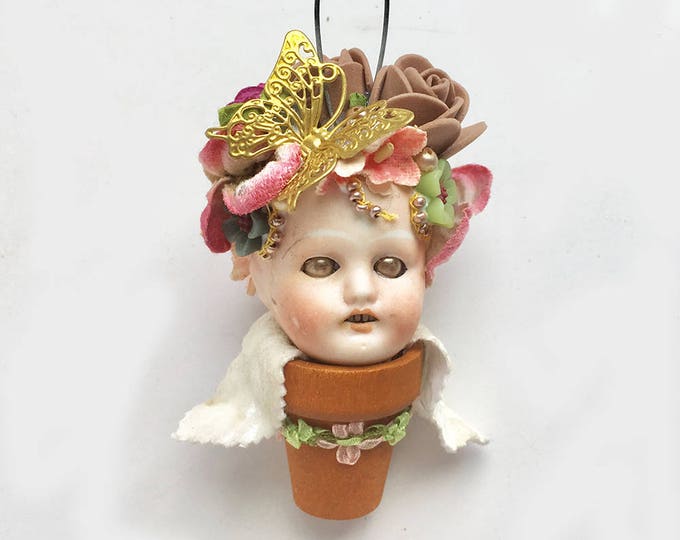 Flower Pot Head Assemblage Altered Art Doll Flower Child Etsy
