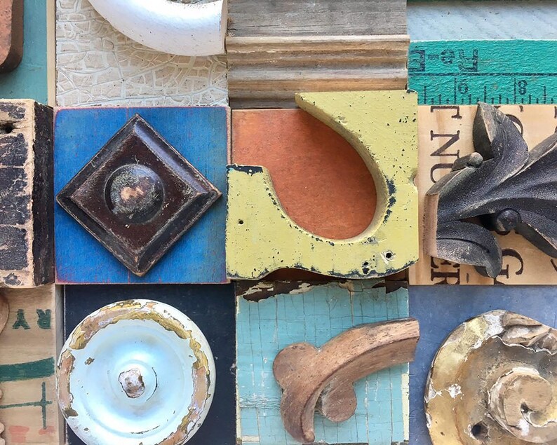 Wood collage wall art mixed media assemblage art Etsy