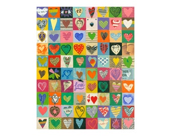 8x10 PRINT, 80 mixed media hearts collage, by Elizabeth Rosen