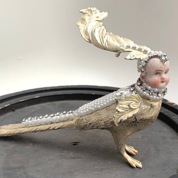 FINAL payment for Denise only...........   assemblage art bird girl, anthropomorphic sculpture, primitive folk art by Elizabeth Rosen