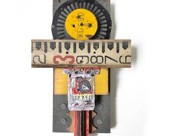 City Sunrise, Original Mixed Media Montage Kunst von Elizabeth Rosen mit emaillierten Komponenten von Andrea Salkowe
