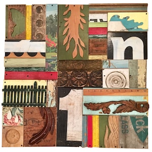 Secret Garden Assemblage Art: Large Vintage Wood Wall Decor (24x24)