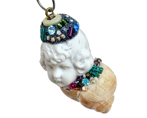 Snail Mail an altered assemblage art doll ornament handmade unusual Christmas ornament by Elizabeth Rosen