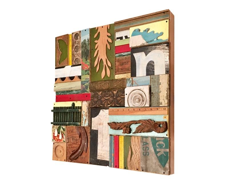 ENORME arte de ensamblaje original 24x24, arte de pared de madera, Jardín Secreto, arte industrial de Elizabeth Rosen imagen 6