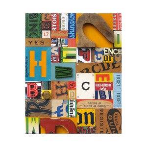 PRINT 8x10 Vintage Sign Letters typography collage assemblage by Elizabeth Rosen image 1