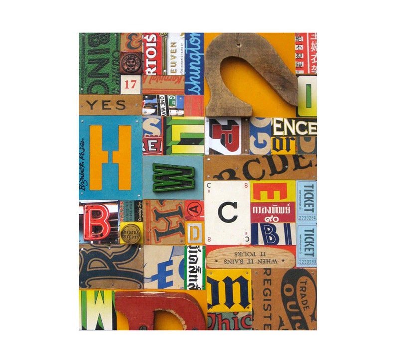 PRINT 8x10 Vintage Sign Letters typography collage assemblage by Elizabeth Rosen image 1