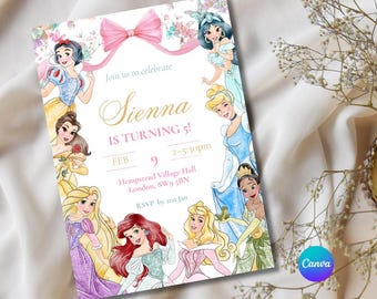 Editable Any Age Princess Birthday Invitation, Royal Princess Theme Party, Royal Princess 5th Birthday Invite ( Digital Download)