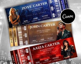 Redigerbar konsertbiljett Canva, DIY-biljettmall, utskrivbar anpassad konsertbiljett, födelsedagspresentidé, överraskningspresent, redigerbar Canva