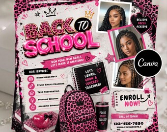 Back To School Flyer, august booking flyer, back to school, Back To School Hair Flyer, Lashes, braids, wig Install, Nails Flyer, DIY Canva