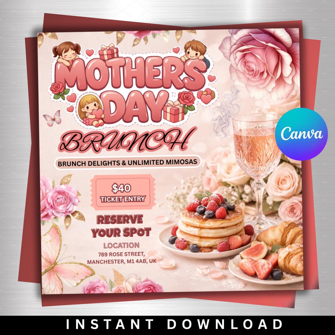 Mothers Day Brunch Flyer Template Canva Invitation Template Mothers Day ...