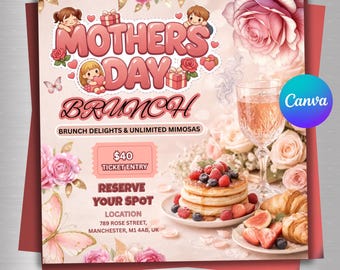 Mall för brunchflyer för mors dag Canva-inbjudningsmall Mors dag-inbjudan digital nedladdning Mors dag-flyerdesign Brunchinbjudan