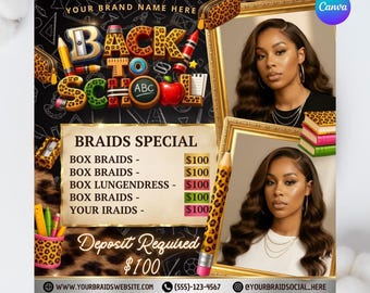 Back To School Flyer, Back To School Bookings Flyer, Back To School Sale Flyer, Back To School Hair Flyer, Back 2 School Flyer,cheetah print