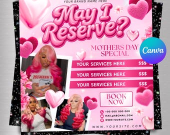 Redigerbar mors dag-flyer, bokningsflyer för maj, flygblad för nya bokningar, boka nu-flyer, möten, mötesflyer, Canva-mall