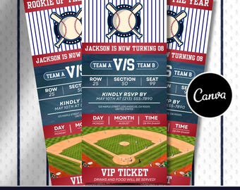 Redigerbar basebollmatchbiljettmall för presentbiljett till basebollmatchbiljett Utskrivbar biljettkupong Överraskningspresentkort för evenemang