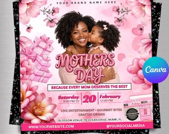 Bokningsflyer för mors dag, flygblad för bokning tillgänglig i maj, specialbokningar för mors dag, fransar för mors dag, peruk i maj, naglar i maj, redigerbar canvas