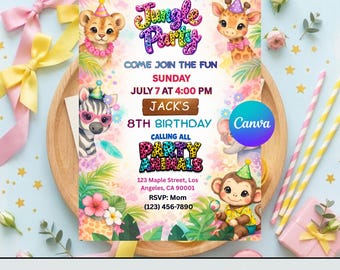 Calling All Party Animals In Birthday Hats Kids Invitation Template: Safari Animal SSC_00220