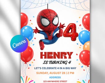 Redigerbar Spidey och denna fantastiska vänner födelsedagsinbjudan Spidey-inbjudan Spiderman-fest Spidey och vänner pojkinbjudan direkt digital