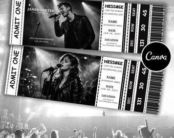 Redigerbar konsertbiljett Canva, DIY-biljettmall, utskrivbar anpassad konsertbiljett, födelsedagspresentidé, överraskningspresent, digital nedladdning