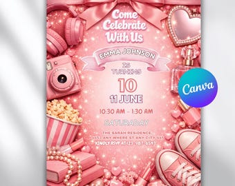 Pink Fashion Doll Birthday Invitation: Editable Canva Template (Digital Download)