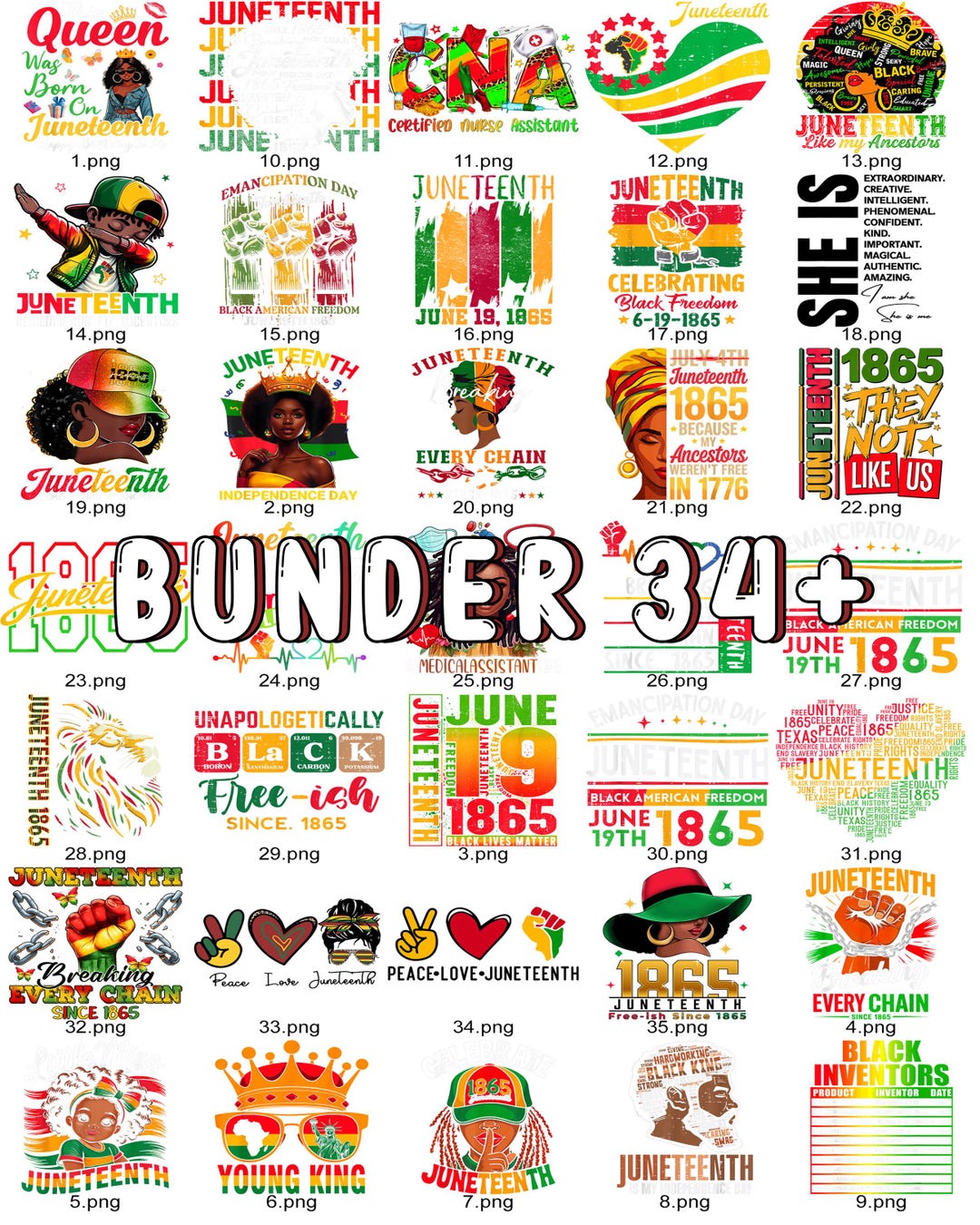 Juneteenth PNG Bundle 34+ Designs, Black Pride Sublimation Files ...