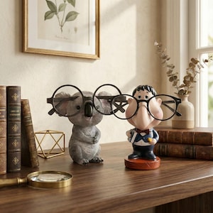 Porta gafas con forma de koala: soporte único para gafas, decoración para mesita de noche, regalo para lector.