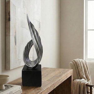 Abstract Silver Flame Sculpture - Minimalist Twisted Infinity Figurine, Modern Office Decor
