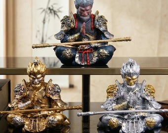 Sage Sun Wukong Statue - Hand Painted Monkey King Figurine, Mythological Office Decor