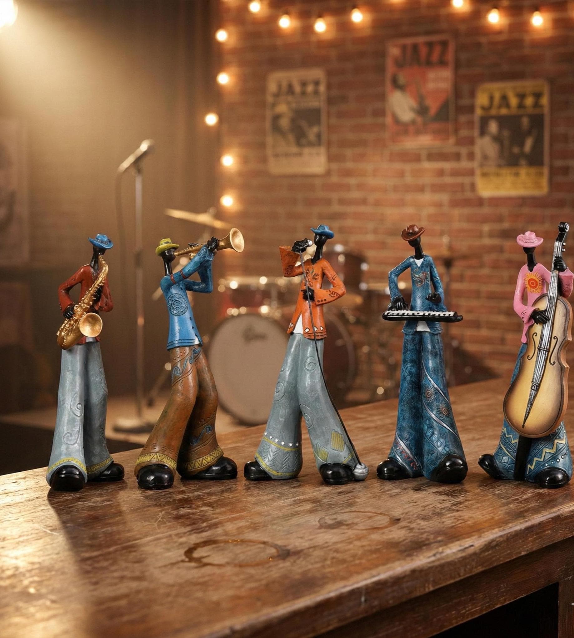 Soulful Jazz Band Statues - Colorful Retro Musician Figurines, Mid